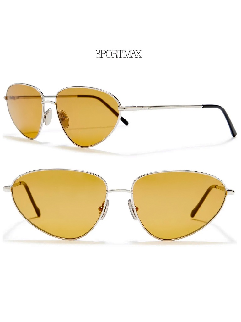 Sportmax Sm0043 16e Shiny Palladium Metal Light Brown Geometric Sunglasses. 59mm